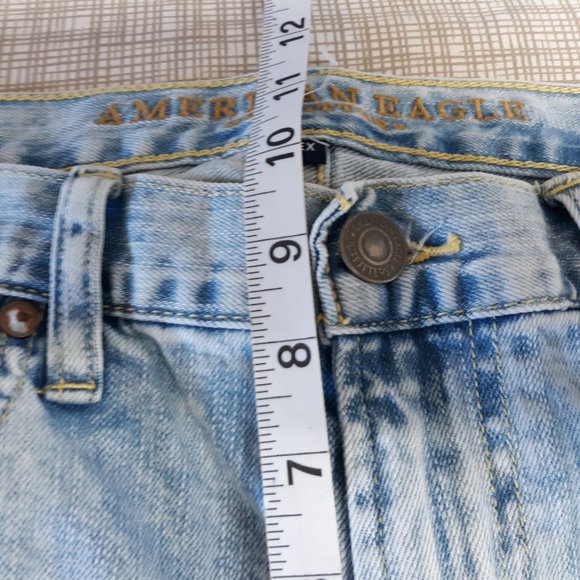 American Eagle Men's Flex Skinny Jeans Size 32x34 Distressed Light Wash Raw Hem - Picture 13 of 16